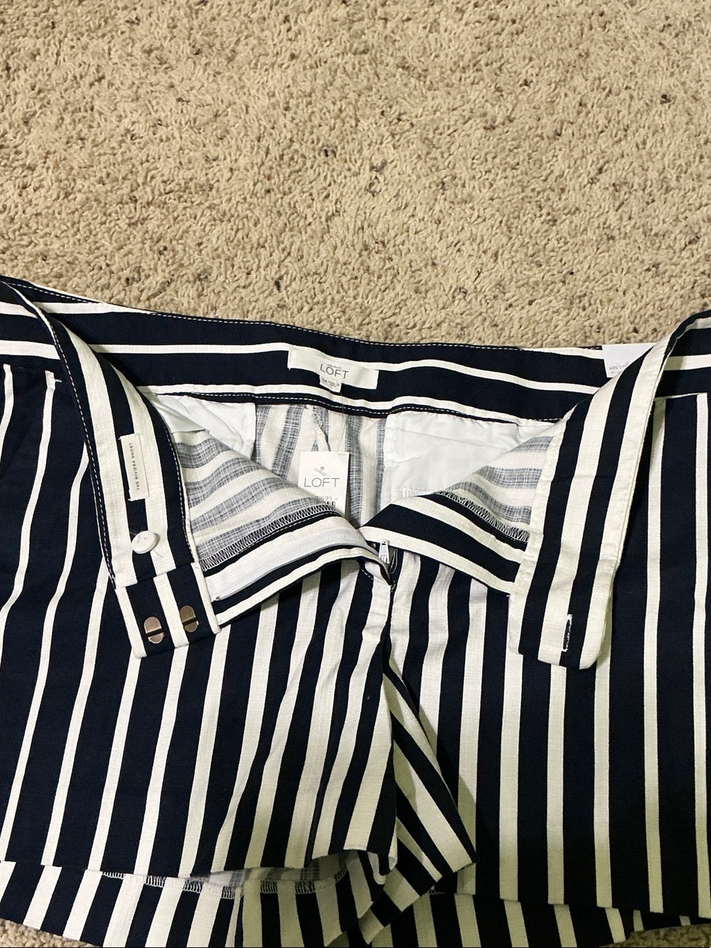 LOFT Navy and White Vertical Stripe Athletic Shorts - Picture 3 of 3
